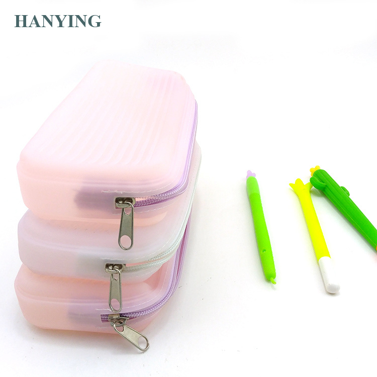 Wholesale Transparent Silicone Pencil Case Custom Zipper Stationery Pencil Box For Students