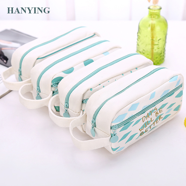 Hot selling green large capacity student pen bag lovely  canvas pencil bag