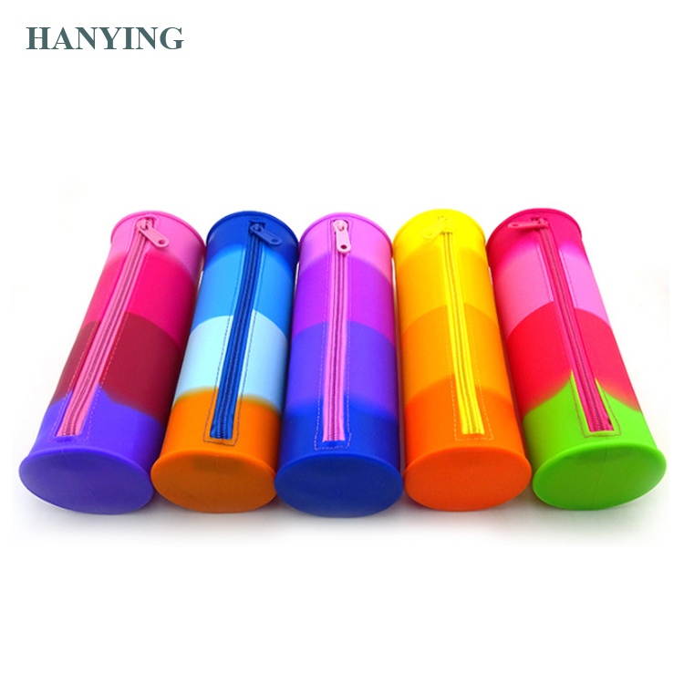 Office Cylindrical Pencil Case Colourful Student Stationery Cute Silicone Pencil Case for Kids